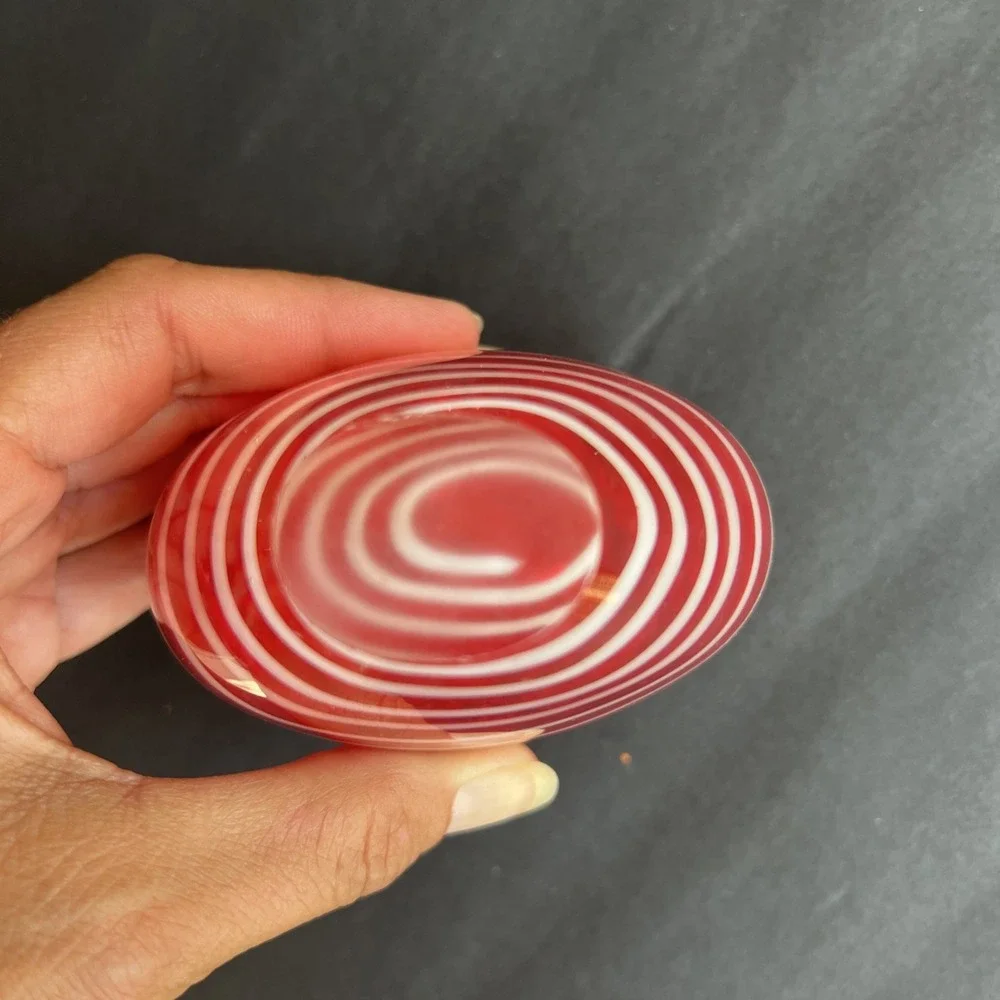 Murano Style Red & White Striped Art Glass Heart Bud Vase Paperweight 3.5